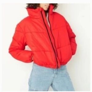 Red Puffer Jacket | Cropped | Zip-Up | Medium | NWOT